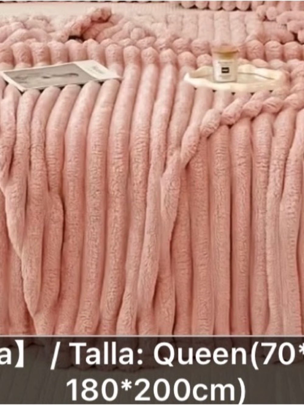 Plush Ribbed Throw Blanket in Blush Pink